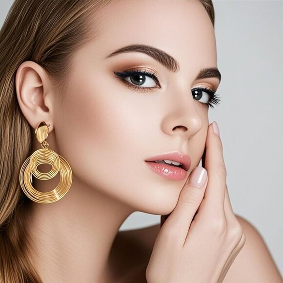 11 Pairs Gold Dangle Earrings Set Hammered Round Drop Statement for Women - Picture 6 of 7